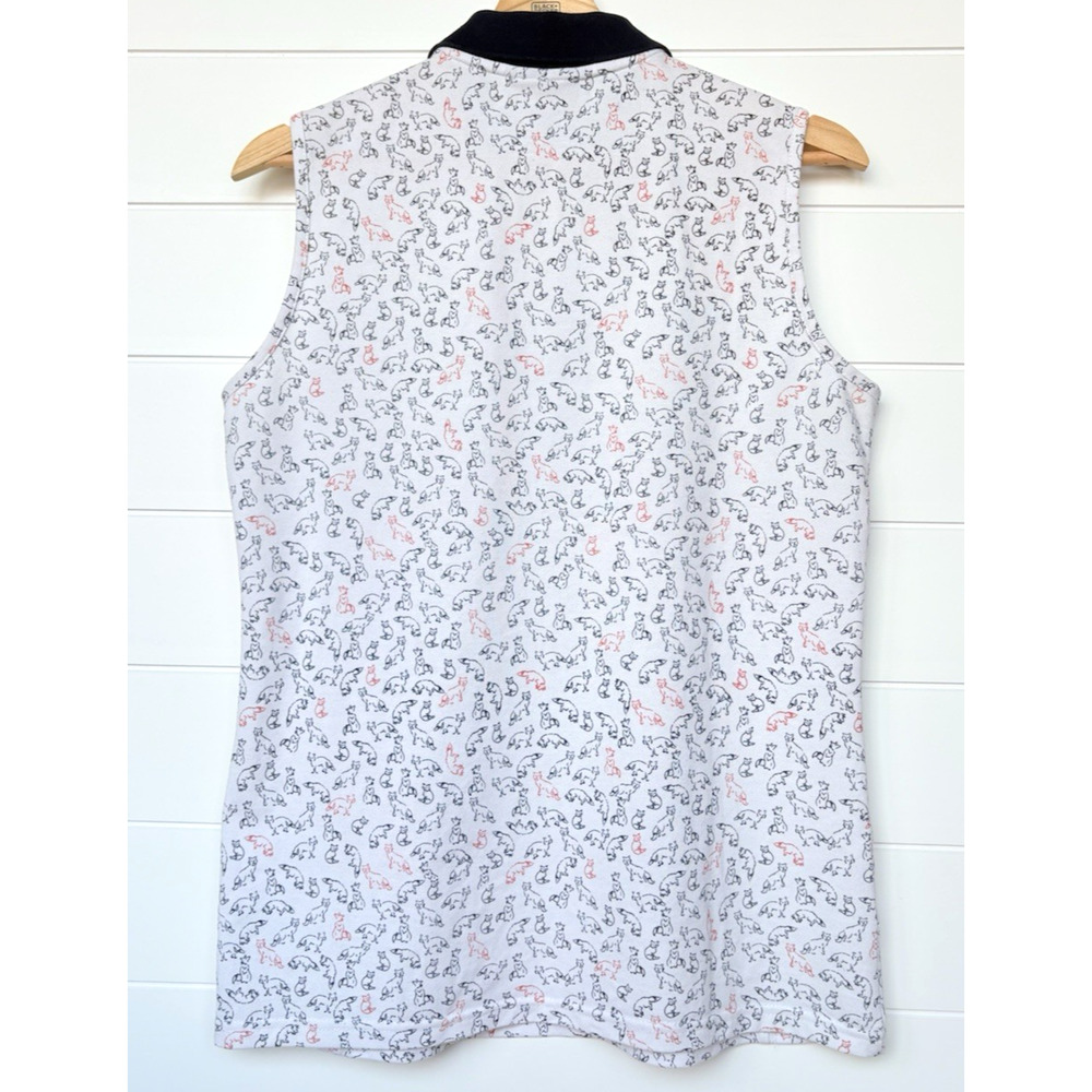 Ariat Sleeveless Polo Shirt Fox Print Cotton Blend White Navy Equestrian Golf L - Picture 7 of 10